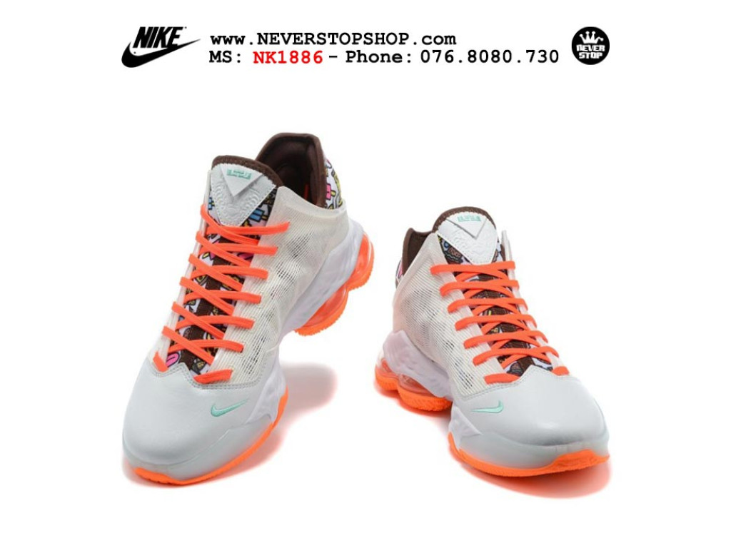 Giày thể thao Nike Lebron 19 Low Trắng Cam nam cổ thấp sfake replica 1:1 real chính hãng giá rẻ tốt nhất tại NeverStopShop.com HCM