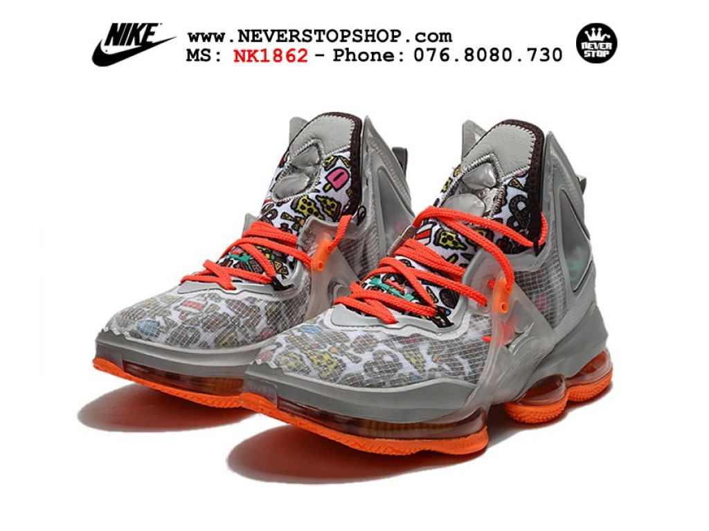 Giày Nike Lebron 19 Xám Cam Full sfake replica 1:1 real chính hãng giá rẻ tốt nhất tại NeverStopShop.com HCM