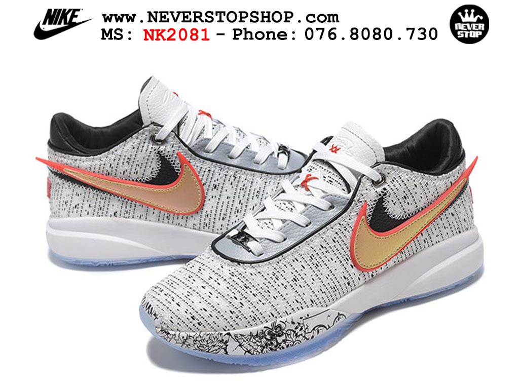 Giày bóng rổ cổ thấp Nike Lebron 20 Trắng Đen nam chuyên outdoor replica 1:1 real chính hãng giá rẻ tốt nhất tại NeverStopShop.com HCM