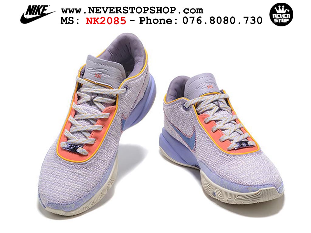 Giày bóng rổ cổ thấp Nike Lebron 20 Tím Cam nam chuyên outdoor replica 1:1 real chính hãng giá rẻ tốt nhất tại NeverStopShop.com HCM