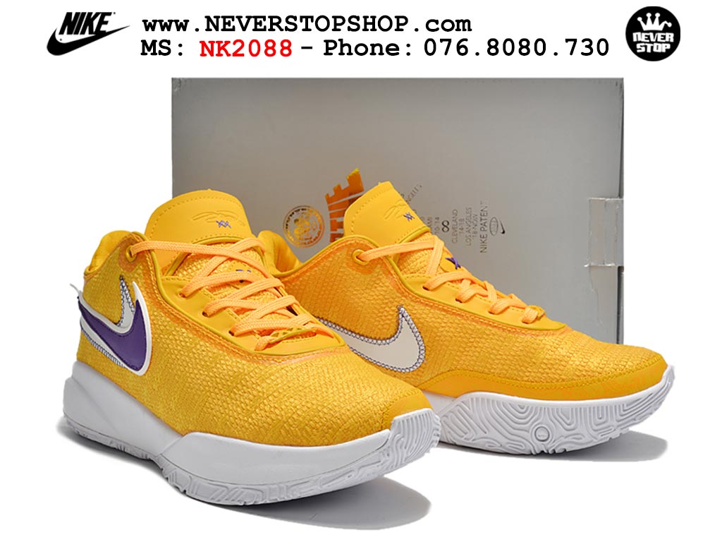 Giày bóng rổ cổ thấp Nike Lebron 20 Vàng Tím nam chuyên outdoor replica 1:1 real chính hãng giá rẻ tốt nhất tại NeverStopShop.com HCM