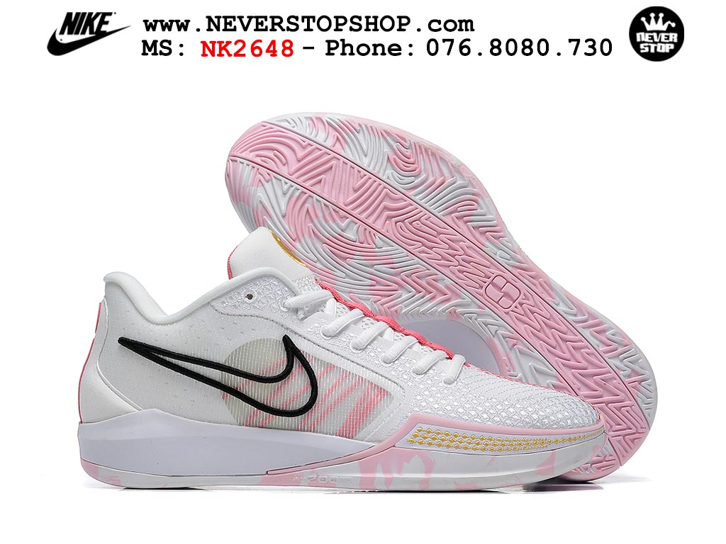 Giày bóng rổ cổ thấp Nike Sabrina 1 Trắng Hồng indoor outdoor chuẩn replica 1:1 best batch như real chính hãng giá rẻ tốt nhất tại NeverStop Sneaker Shop HCM