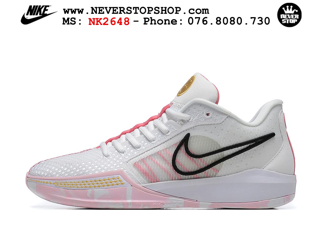 Giày bóng rổ cổ thấp Nike Sabrina 1 Trắng Hồng indoor outdoor chuẩn replica 1:1 best batch như real chính hãng giá rẻ tốt nhất tại NeverStop Sneaker Shop HCM