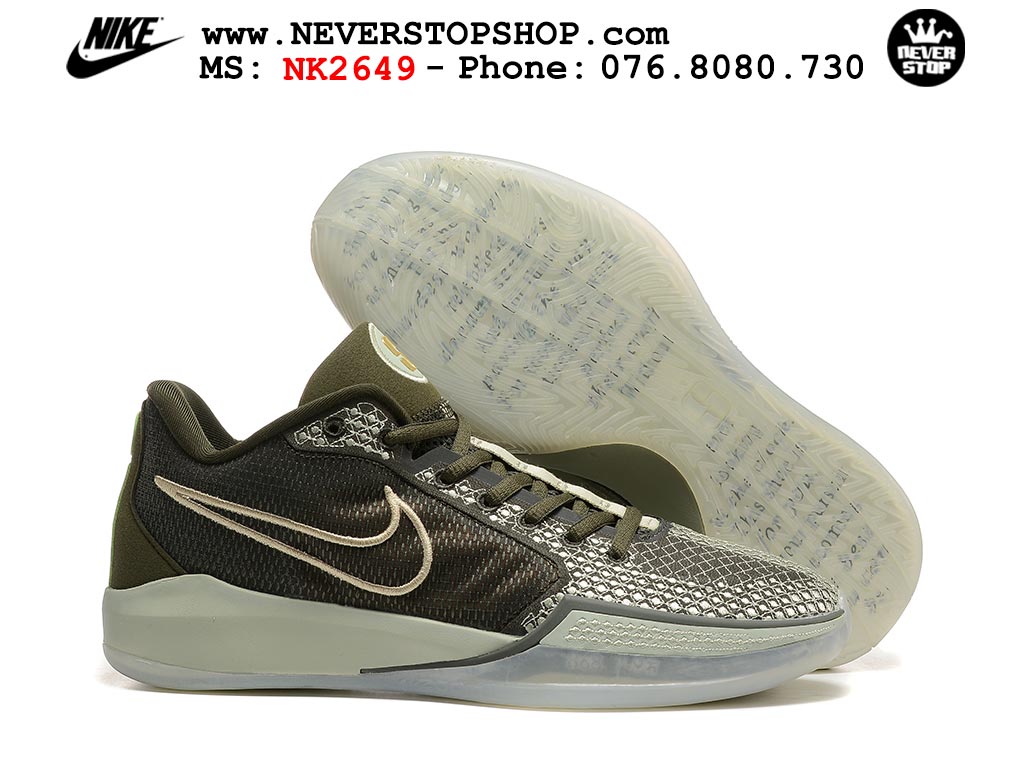 Giày bóng rổ cổ thấp Nike Sabrina 1 Xanh Rêu Trắng indoor outdoor chuẩn replica 1:1 best batch như real chính hãng giá rẻ tốt nhất tại NeverStop Sneaker Shop HCM