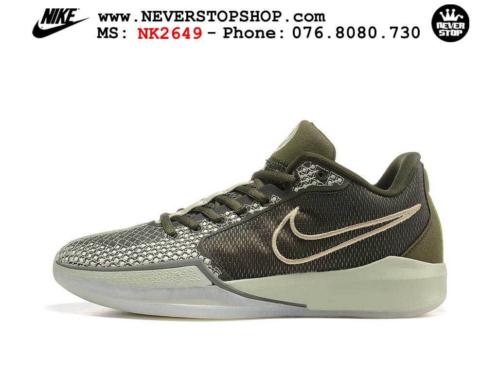 Giày bóng rổ cổ thấp Nike Sabrina 1 Xanh Rêu Trắng indoor outdoor chuẩn replica 1:1 best batch như real chính hãng giá rẻ tốt nhất tại NeverStop Sneaker Shop HCM