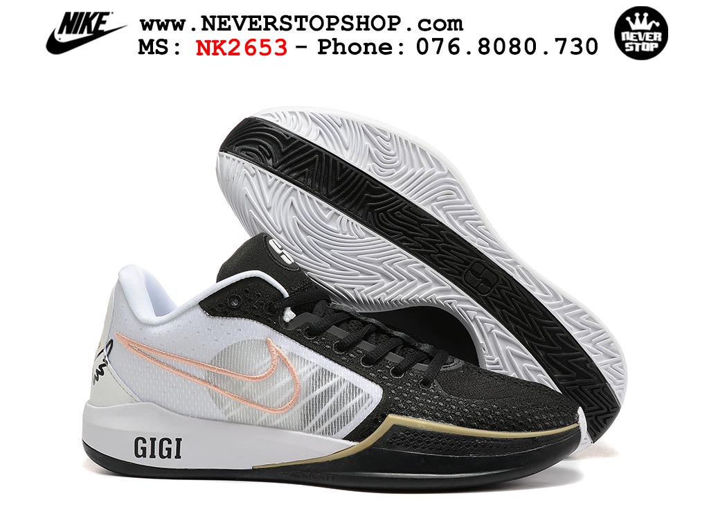 Giày bóng rổ cổ thấp Nike Sabrina 1 Trắng Đen indoor outdoor chuẩn replica 1:1 best batch như real chính hãng giá rẻ tốt nhất tại NeverStop Sneaker Shop HCM