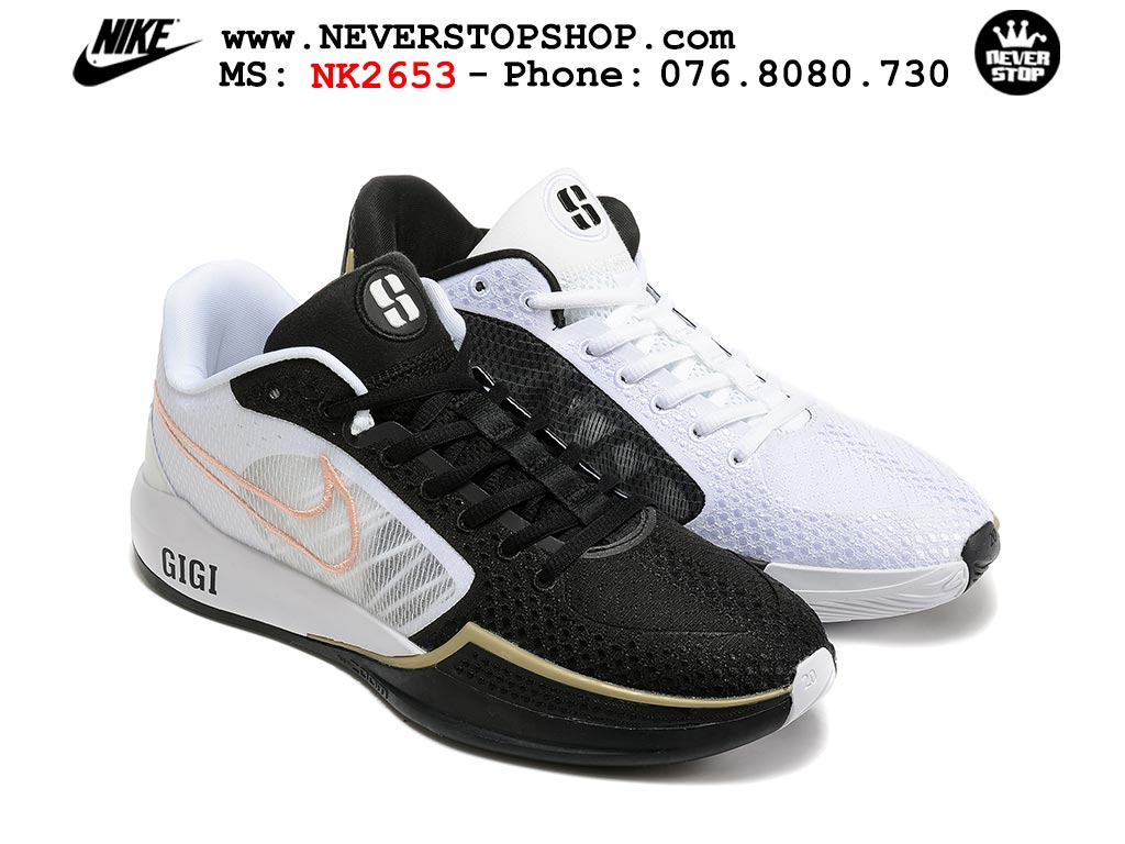 Giày bóng rổ cổ thấp Nike Sabrina 1 Trắng Đen indoor outdoor chuẩn replica 1:1 best batch như real chính hãng giá rẻ tốt nhất tại NeverStop Sneaker Shop HCM