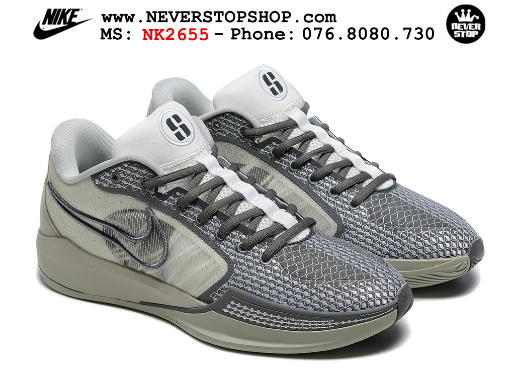 Giày bóng rổ cổ thấp Nike Sabrina 1 Xám Trắng indoor outdoor chuẩn replica 1:1 best batch như real chính hãng giá rẻ tốt nhất tại NeverStop Sneaker Shop HCM