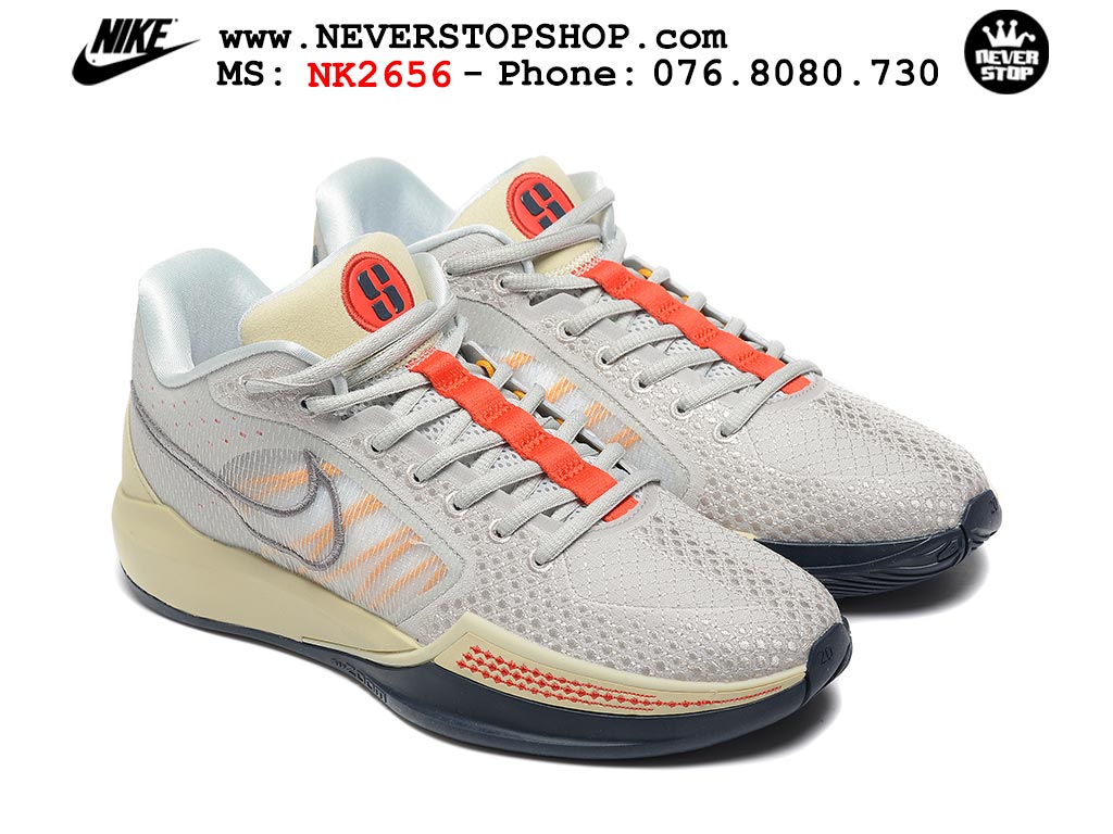 Giày bóng rổ cổ thấp Nike Sabrina 1 Xám Cam indoor outdoor chuẩn replica 1:1 best batch như real chính hãng giá rẻ tốt nhất tại NeverStop Sneaker Shop HCM