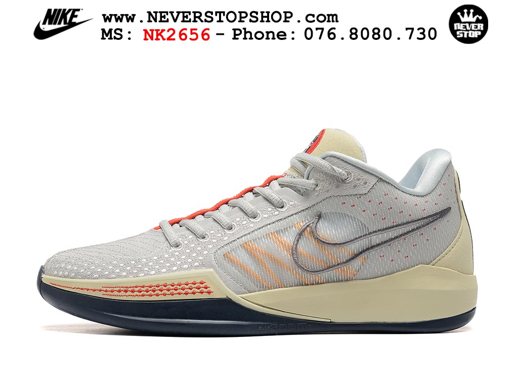 Giày bóng rổ cổ thấp Nike Sabrina 1 Xám Cam indoor outdoor chuẩn replica 1:1 best batch như real chính hãng giá rẻ tốt nhất tại NeverStop Sneaker Shop HCM