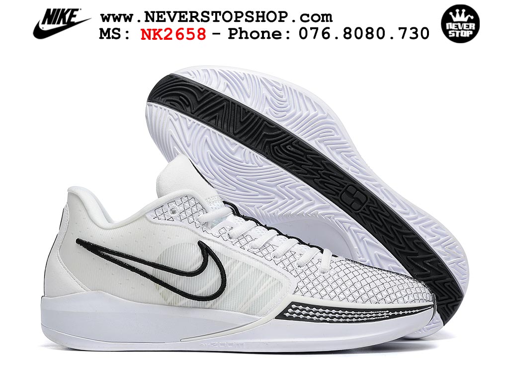 Giày bóng rổ cổ thấp Nike Sabrina 1 Trắng Đen indoor outdoor chuẩn replica 1:1 best batch như real chính hãng giá rẻ tốt nhất tại NeverStop Sneaker Shop HCM