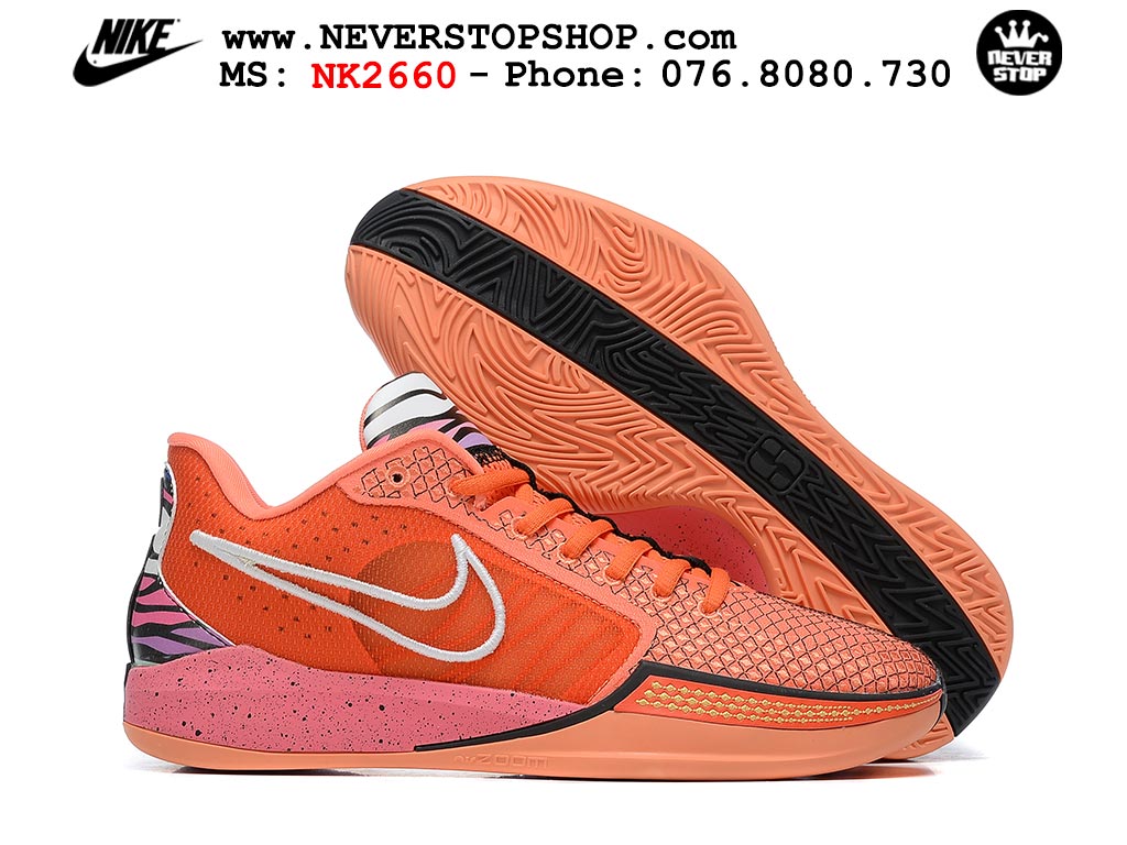 Giày bóng rổ cổ thấp Nike Sabrina 1 Cam Hồng indoor outdoor chuẩn replica 1:1 best batch như real chính hãng giá rẻ tốt nhất tại NeverStop Sneaker Shop HCM