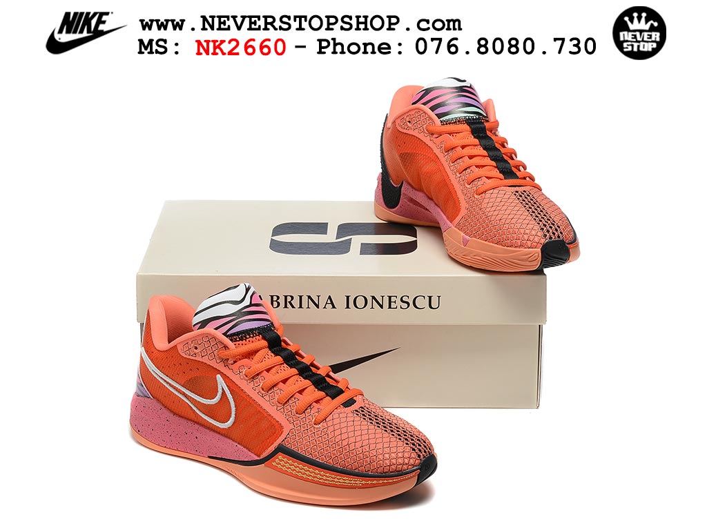 Giày bóng rổ cổ thấp Nike Sabrina 1 Cam Hồng indoor outdoor chuẩn replica 1:1 best batch như real chính hãng giá rẻ tốt nhất tại NeverStop Sneaker Shop HCM