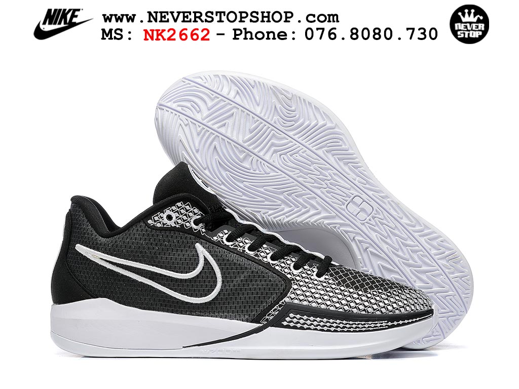 Giày bóng rổ cổ thấp Nike Sabrina 1 Đen Trắng indoor outdoor chuẩn replica 1:1 best batch như real chính hãng giá rẻ tốt nhất tại NeverStop Sneaker Shop HCM