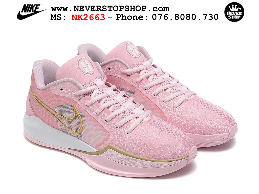 Giày bóng rổ cổ thấp Nike Sabrina 1 Hồng Trắng indoor outdoor chuẩn replica 1:1 best batch như real chính hãng giá rẻ tốt nhất tại NeverStop Sneaker Shop HCM