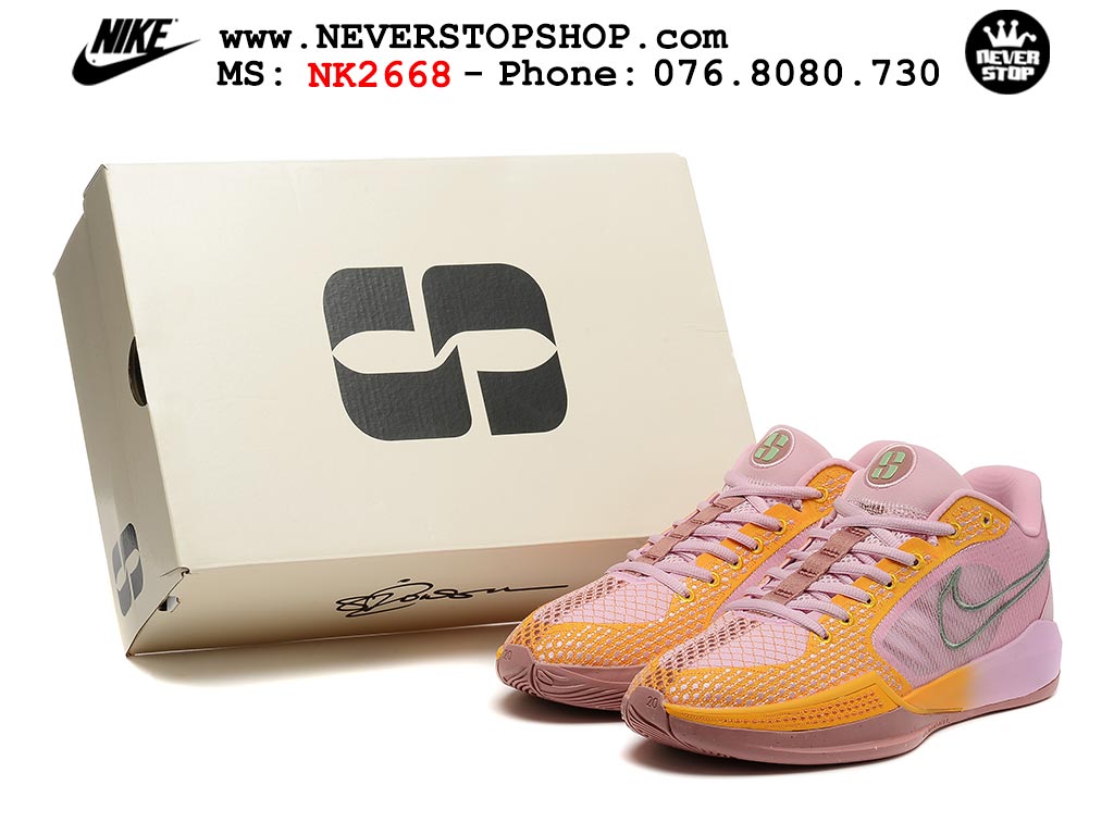 Giày bóng rổ cổ thấp Nike Sabrina 1 Hồng Vàng indoor outdoor chuẩn replica 1:1 best batch như real chính hãng giá rẻ tốt nhất tại NeverStop Sneaker Shop HCM