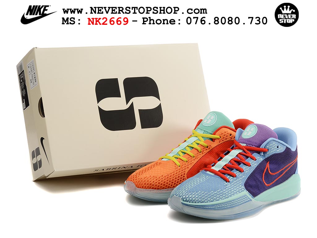 Giày bóng rổ cổ thấp Nike Sabrina 1 Cam Tím indoor outdoor chuẩn replica 1:1 best batch như real chính hãng giá rẻ tốt nhất tại NeverStop Sneaker Shop HCM