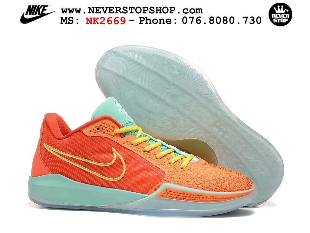 Giày bóng rổ cổ thấp Nike Sabrina 1 Cam Tím indoor outdoor chuẩn replica 1:1 best batch như real chính hãng giá rẻ tốt nhất tại NeverStop Sneaker Shop HCM