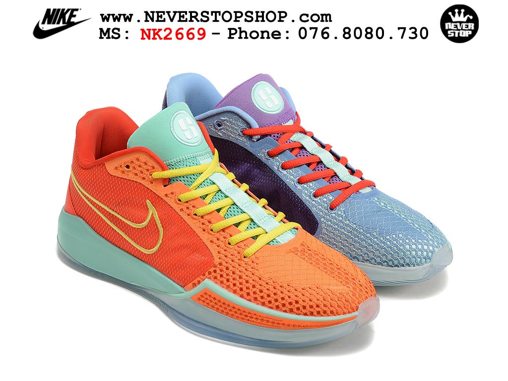 Giày bóng rổ cổ thấp Nike Sabrina 1 Cam Tím indoor outdoor chuẩn replica 1:1 best batch như real chính hãng giá rẻ tốt nhất tại NeverStop Sneaker Shop HCM