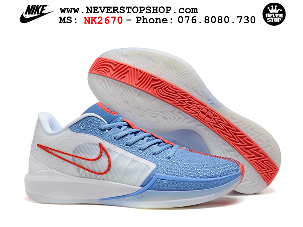 Giày bóng rổ cổ thấp Nike Sabrina 1 Trắng Xanh Dương indoor outdoor chuẩn replica 1:1 best batch như real chính hãng giá rẻ tốt nhất tại NeverStop Sneaker Shop HCM