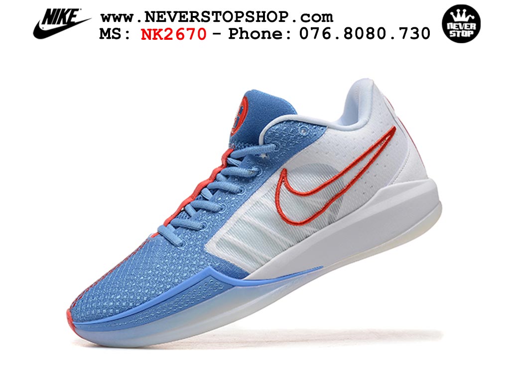 Giày bóng rổ cổ thấp Nike Sabrina 1 Trắng Xanh Dương indoor outdoor chuẩn replica 1:1 best batch như real chính hãng giá rẻ tốt nhất tại NeverStop Sneaker Shop HCM