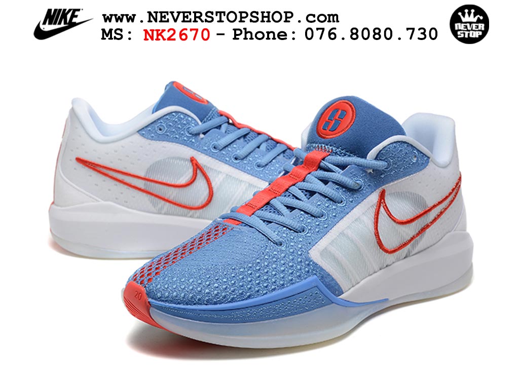 Giày bóng rổ cổ thấp Nike Sabrina 1 Trắng Xanh Dương indoor outdoor chuẩn replica 1:1 best batch như real chính hãng giá rẻ tốt nhất tại NeverStop Sneaker Shop HCM