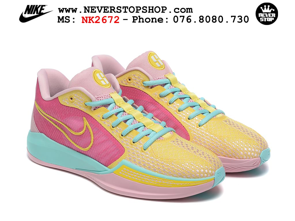 Giày bóng rổ cổ thấp Nike Sabrina 1 Vàng Hồng indoor outdoor chuẩn replica 1:1 best batch như real chính hãng giá rẻ tốt nhất tại NeverStop Sneaker Shop HCM