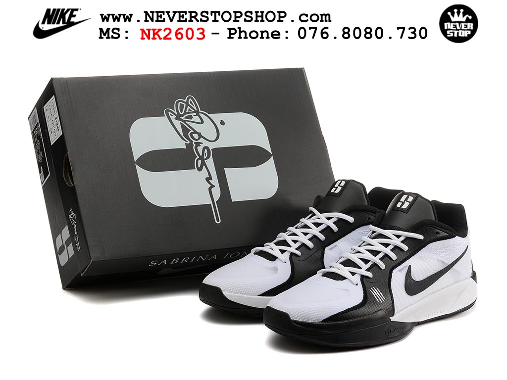 Giày bóng rổ cổ thấp Nike Sabrina 2 Trắng Đen indoor outdoor chuẩn replica 1:1 best batch như real chính hãng giá rẻ tốt nhất tại NeverStop Sneaker Shop HCM