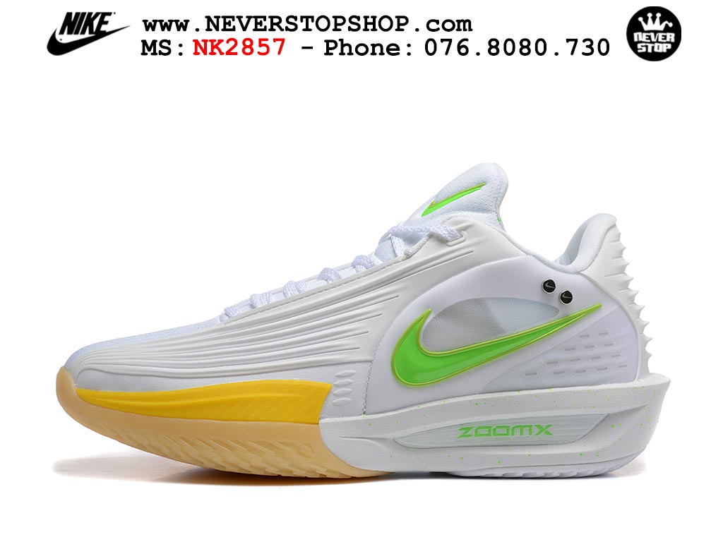 Giày bóng rổ cổ thấp Nike Zoom GT Cut 3 Turbo Trắng Vàng Xanh Lá chuyên indoor outdoor replica 1:1 real chính hãng giá rẻ tốt nhất tại NeverStop Sneaker Shop Hồ Chí Minh