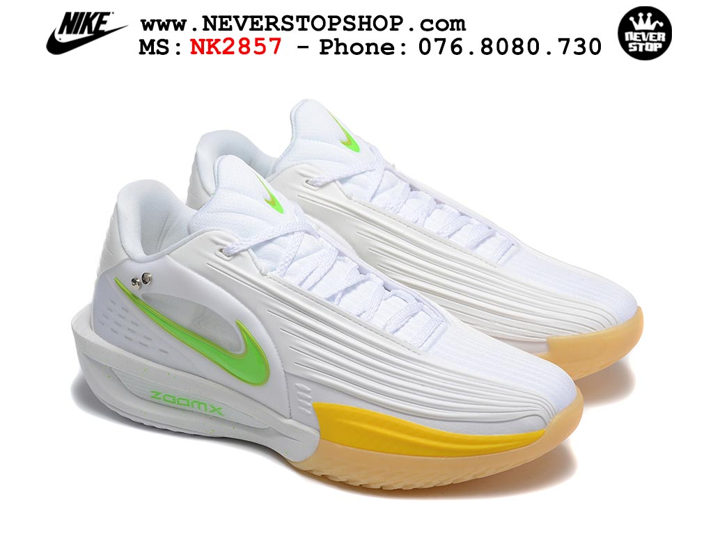 Giày bóng rổ cổ thấp Nike Zoom GT Cut 3 Turbo Trắng Vàng Xanh Lá chuyên indoor outdoor replica 1:1 real chính hãng giá rẻ tốt nhất tại NeverStop Sneaker Shop Hồ Chí Minh
