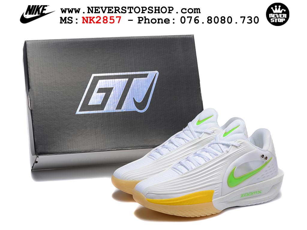 Giày bóng rổ cổ thấp Nike Zoom GT Cut 3 Turbo Trắng Vàng Xanh Lá chuyên indoor outdoor replica 1:1 real chính hãng giá rẻ tốt nhất tại NeverStop Sneaker Shop Hồ Chí Minh