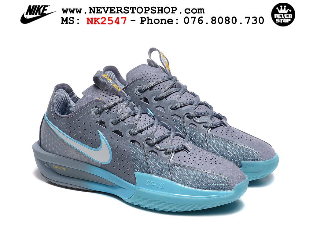 Giày bóng rổ cổ thấp Nike Zoom GT Cut 3 Xám Xanh Dương chuyên indoor outdoor replica 1:1 real chính hãng giá rẻ tốt nhất tại NeverStop Sneaker Shop Hồ Chí Minh