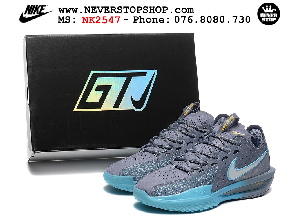 Giày bóng rổ cổ thấp Nike Zoom GT Cut 3 Xám Xanh Dương chuyên indoor outdoor replica 1:1 real chính hãng giá rẻ tốt nhất tại NeverStop Sneaker Shop Hồ Chí Minh