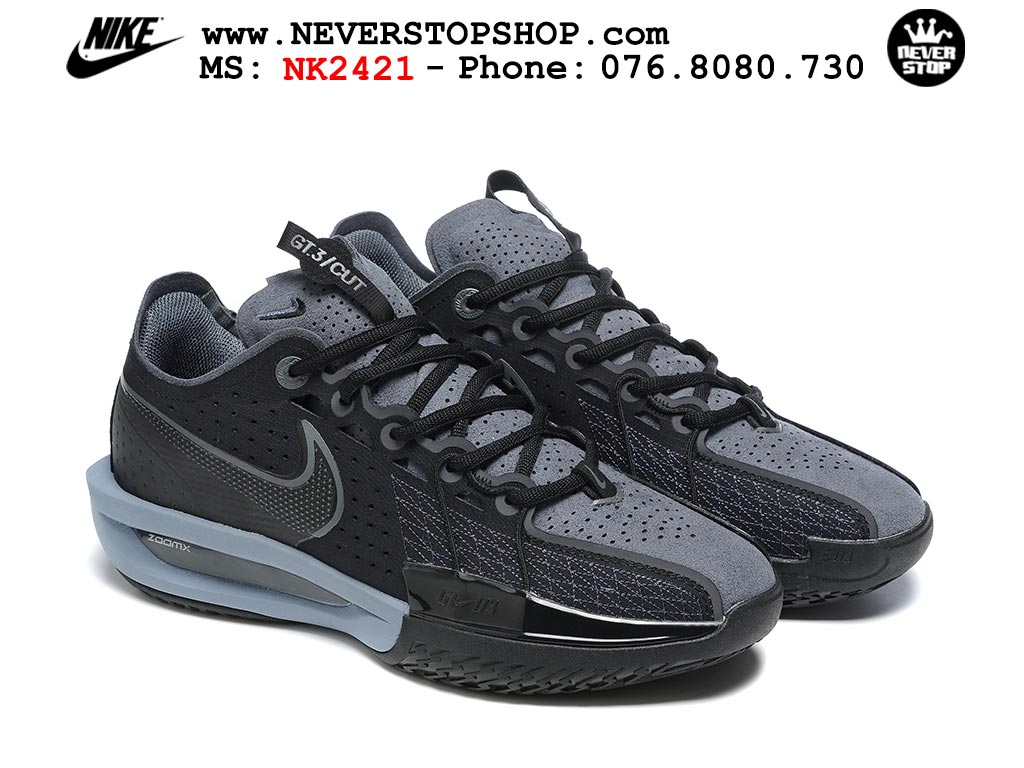 Giày bóng rổ cổ thấp Nike Zoom GT Cut 3 Đen Xám chuyên indoor outdoor replica 1:1 real chính hãng giá rẻ tốt nhất tại NeverStop Sneaker Shop Hồ Chí Minh