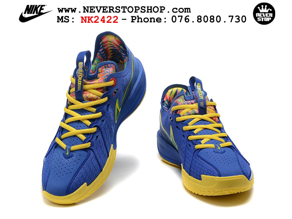 Giày bóng rổ cổ thấp Nike Zoom GT Cut 3 Xanh Dương Vàng chuyên indoor outdoor replica 1:1 real chính hãng giá rẻ tốt nhất tại NeverStop Sneaker Shop Hồ Chí Minh