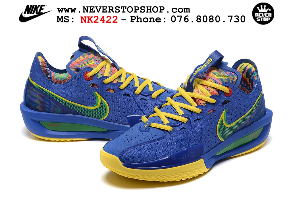 Giày bóng rổ cổ thấp Nike Zoom GT Cut 3 Xanh Dương Vàng chuyên indoor outdoor replica 1:1 real chính hãng giá rẻ tốt nhất tại NeverStop Sneaker Shop Hồ Chí Minh