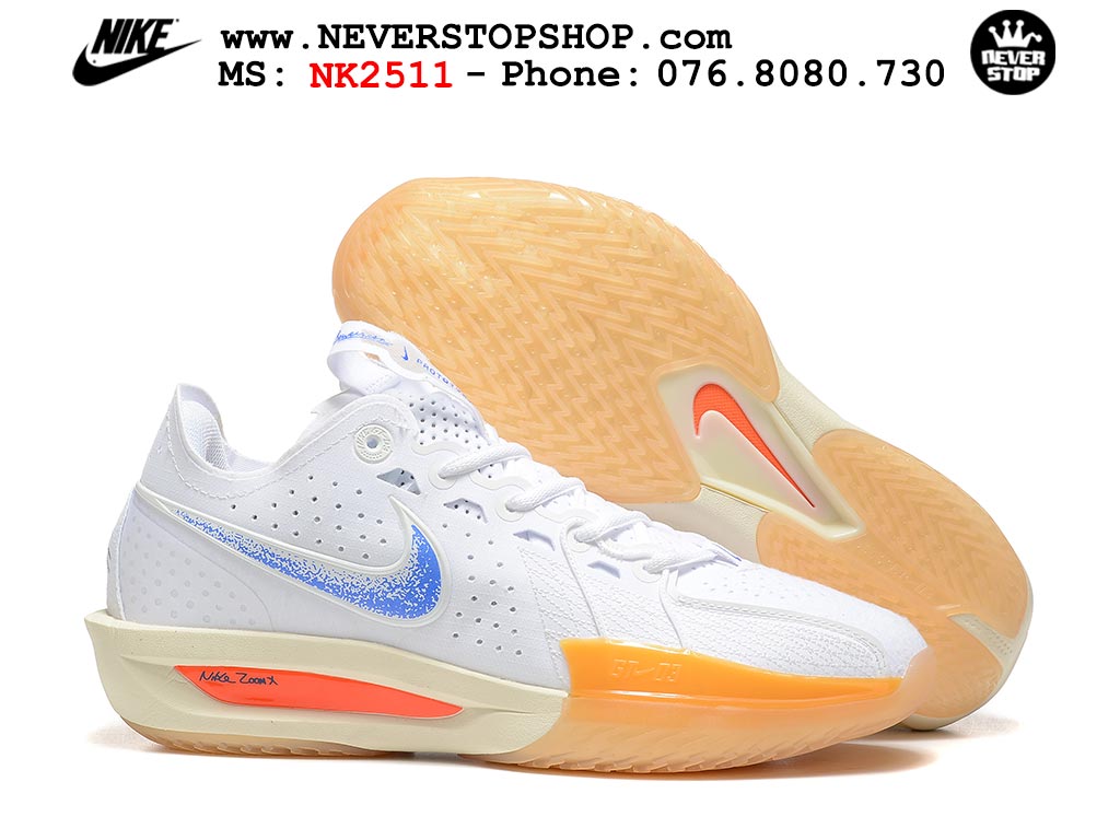 Giày bóng rổ cổ thấp Nike Zoom GT Cut 3 Trắng Cam chuyên indoor outdoor replica 1:1 real chính hãng giá rẻ tốt nhất tại NeverStop Sneaker Shop Hồ Chí Minh