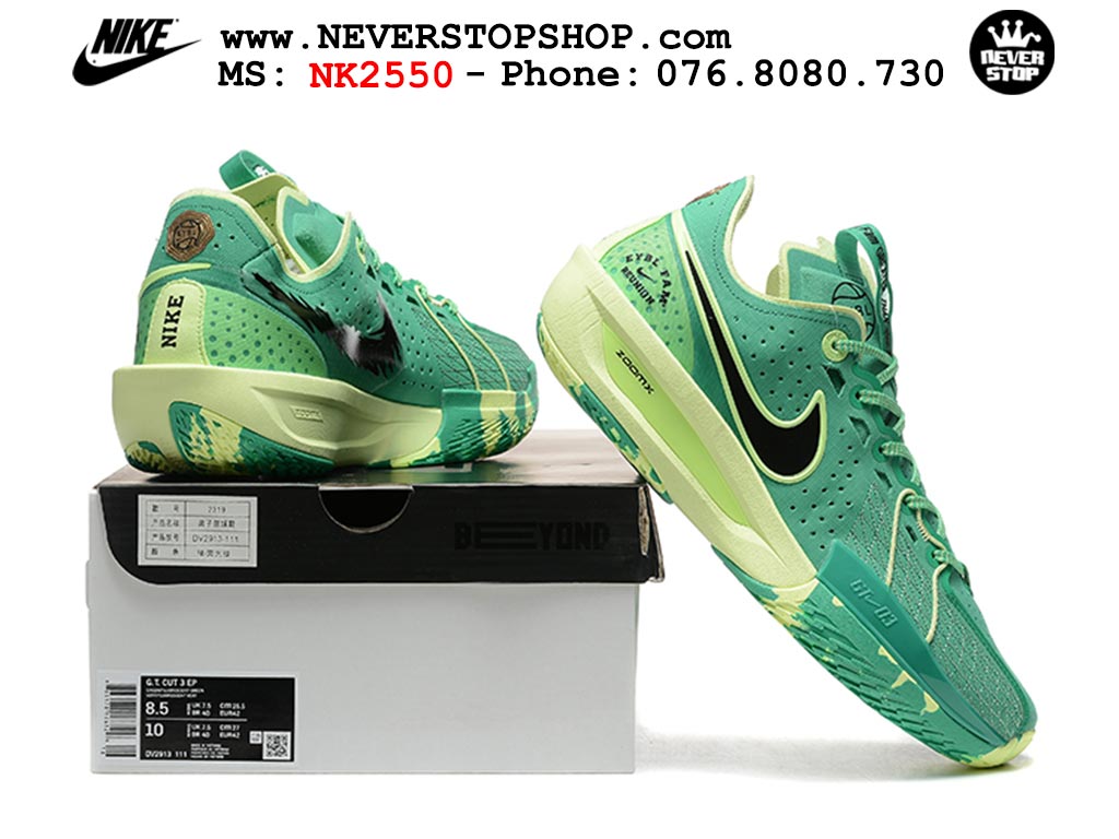 Giày bóng rổ cổ thấp Nike Zoom GT Cut 3 Xanh Lá Vàng chuyên indoor outdoor replica 1:1 real chính hãng giá rẻ tốt nhất tại NeverStop Sneaker Shop Hồ Chí Minh