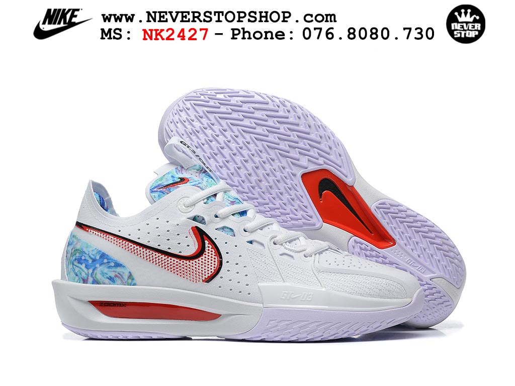 Giày bóng rổ cổ thấp Nike Zoom GT Cut 3 Trắng Đỏ chuyên indoor outdoor replica 1:1 real chính hãng giá rẻ tốt nhất tại NeverStop Sneaker Shop Hồ Chí Minh