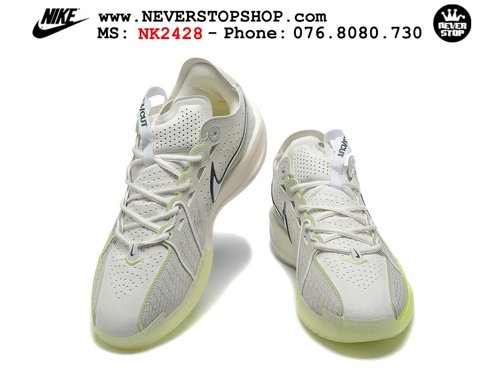 Giày bóng rổ cổ thấp Nike Zoom GT Cut 3 Xám Xanh Lá chuyên indoor outdoor replica 1:1 real chính hãng giá rẻ tốt nhất tại NeverStop Sneaker Shop Hồ Chí Minh