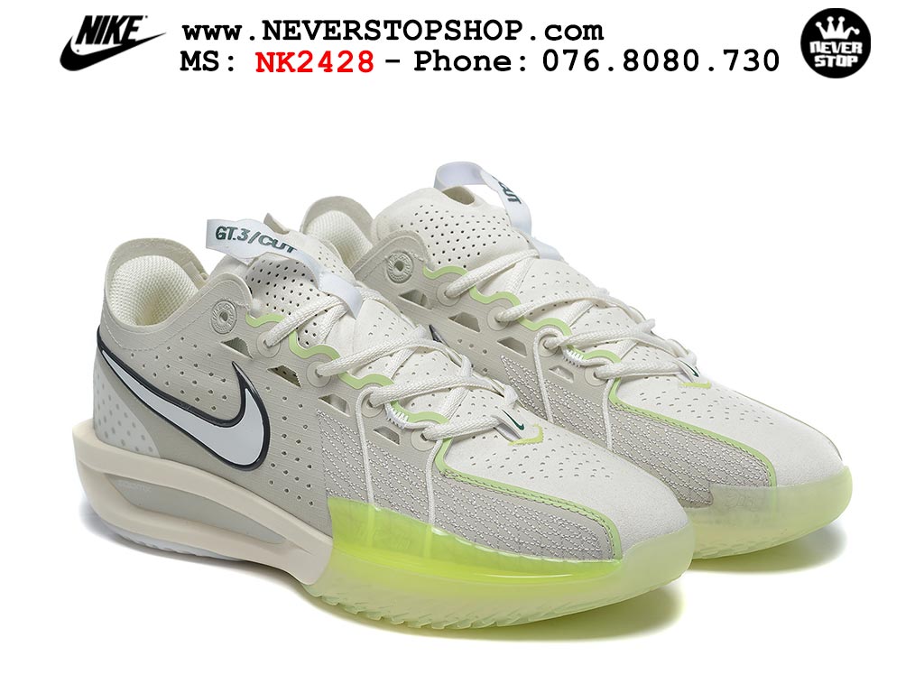 Giày bóng rổ cổ thấp Nike Zoom GT Cut 3 Xám Xanh Lá chuyên indoor outdoor replica 1:1 real chính hãng giá rẻ tốt nhất tại NeverStop Sneaker Shop Hồ Chí Minh