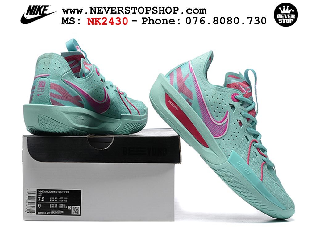 Giày bóng rổ cổ thấp Nike Zoom GT Cut 3 Xanh Hồng chuyên indoor outdoor replica 1:1 real chính hãng giá rẻ tốt nhất tại NeverStop Sneaker Shop Hồ Chí Minh