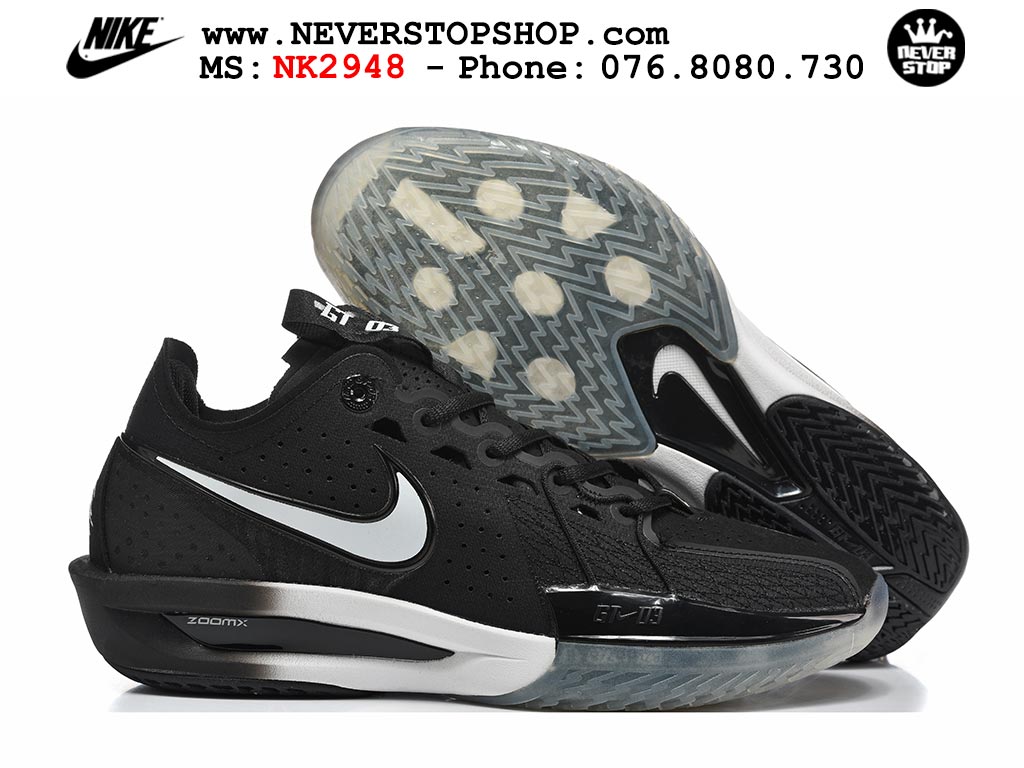 Giày bóng rổ outdoor Nike Zoom GT Cut 3 Đen Trắng nhẹ êm cổ thấp đế chống mòn bám sân giá tốt tại NeverStop Basketball Sneaker Shop Giày bóng rổ cổ thấp Nike Zoom GT Cut 3 Đen Trắng chuyên indoor outdoor replica 1:1 real chính hãng giá rẻ tốt nhất tại NeverStop Sneaker Shop Hồ Chí Minh