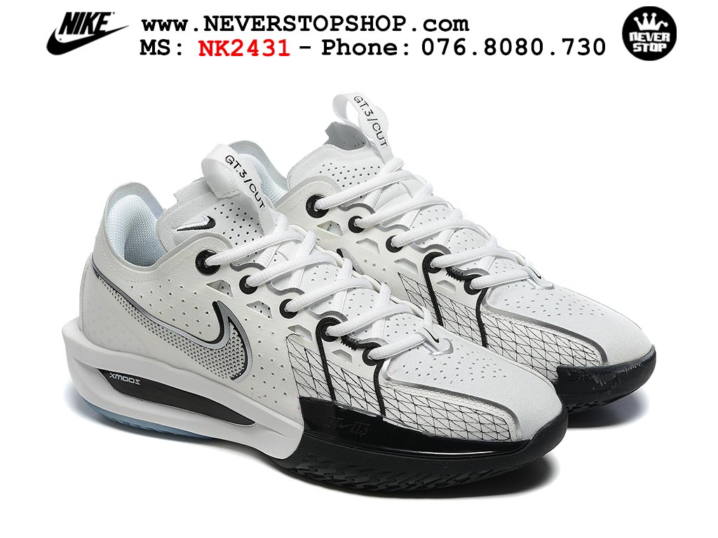 Giày bóng rổ cổ thấp Nike Zoom GT Cut 3 Trắng Đen chuyên indoor outdoor replica 1:1 real chính hãng giá rẻ tốt nhất tại NeverStop Sneaker Shop Hồ Chí Minh