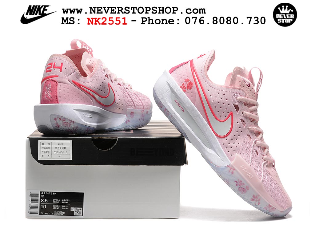 Giày bóng rổ cổ thấp Nike Zoom GT Cut 3 Hồng Trắng chuyên indoor outdoor replica 1:1 real chính hãng giá rẻ tốt nhất tại NeverStop Sneaker Shop Hồ Chí Minh