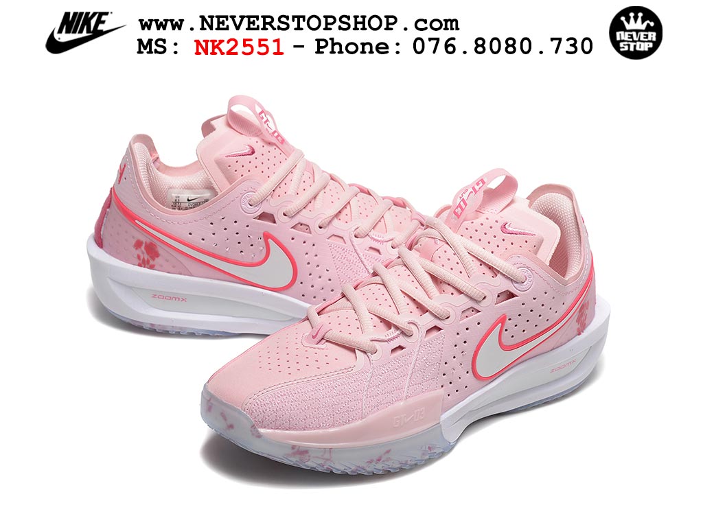 Giày bóng rổ cổ thấp Nike Zoom GT Cut 3 Hồng Trắng chuyên indoor outdoor replica 1:1 real chính hãng giá rẻ tốt nhất tại NeverStop Sneaker Shop Hồ Chí Minh