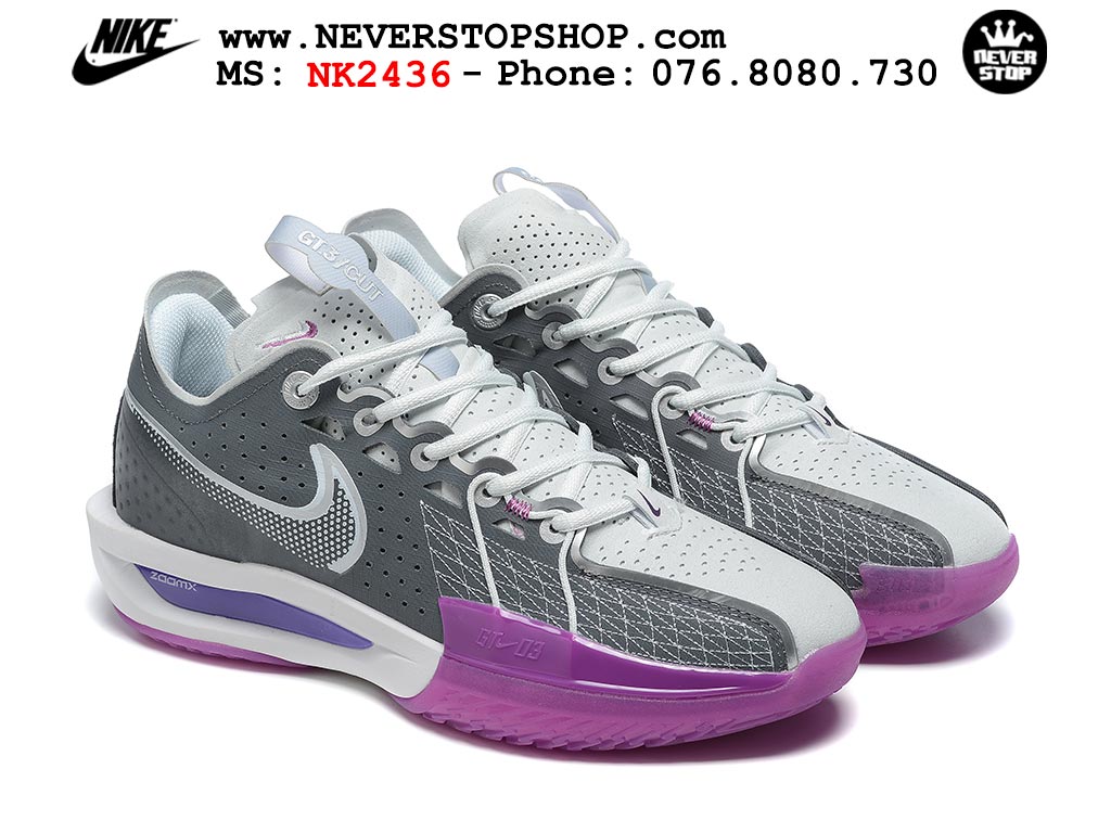 Giày bóng rổ cổ thấp Nike Zoom GT Cut 3 Xám Tím chuyên indoor outdoor replica 1:1 real chính hãng giá rẻ tốt nhất tại NeverStop Sneaker Shop Hồ Chí Minh