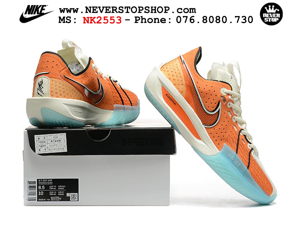 Giày bóng rổ cổ thấp Nike Zoom GT Cut 3 Cam Trắng chuyên indoor outdoor replica 1:1 real chính hãng giá rẻ tốt nhất tại NeverStop Sneaker Shop Hồ Chí Minh