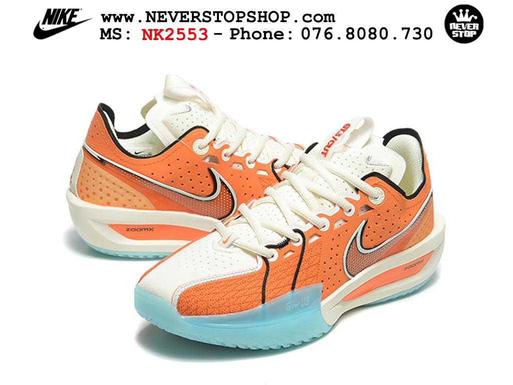 Giày bóng rổ cổ thấp Nike Zoom GT Cut 3 Cam Trắng chuyên indoor outdoor replica 1:1 real chính hãng giá rẻ tốt nhất tại NeverStop Sneaker Shop Hồ Chí Minh