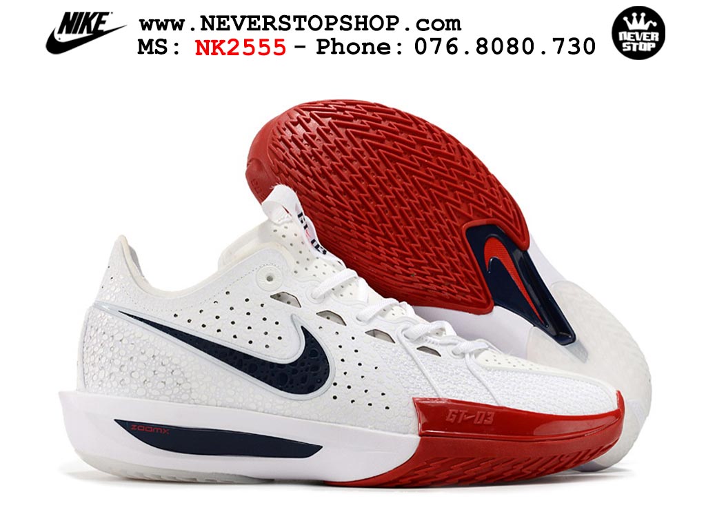 Giày bóng rổ cổ thấp Nike Zoom GT Cut 3 Trắng Đỏ chuyên indoor outdoor replica 1:1 real chính hãng giá rẻ tốt nhất tại NeverStop Sneaker Shop Hồ Chí Minh